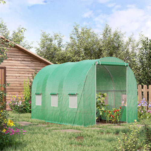 UK Local Outsunny Walk-in Polytunnel Greenhouse, Outdoor Garden Tunnel Greenhouse Tent With Zipped Roll-Up Door And 6 Mesh Windows, 3 X 2M