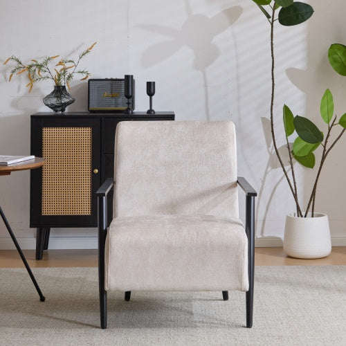 US Local 26.38 Modern Beige Lounge Chair With Polyester Upholstery And Sturdy Metal Frame, Ideal For Living Room, Bedroom, Or Office