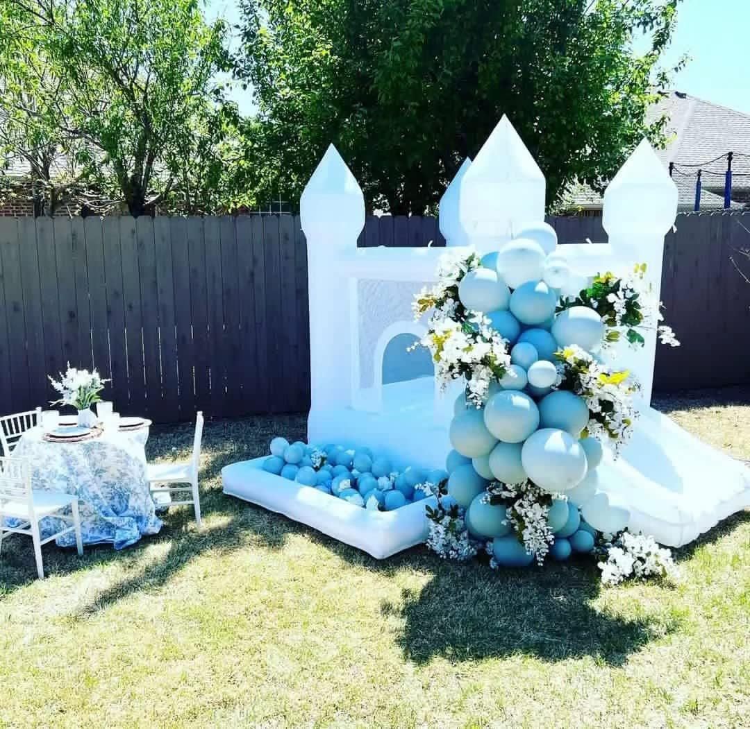 US Local White Bounce House, Castle Theme Kids Inflatable Trampoline With UL Blower, Durable And Easy To Set Up, Safe And Fun For Active Kids
