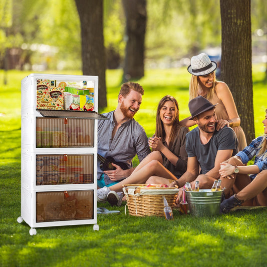 US Local 4Pc Foldable Storage Bins With Lid Front Magnetic Door Collapsible Stackable Closet Organizer Containers With 4Pcs 360 Degree Rotatable Wheels