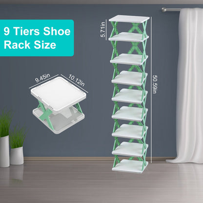 US Local 1Pc 9Tier Narrow Entryway Shoe Rack Plastic Vertical Shoe Organizer Space Saving Free Standing Shoes Storage Shelf Closet Hallway