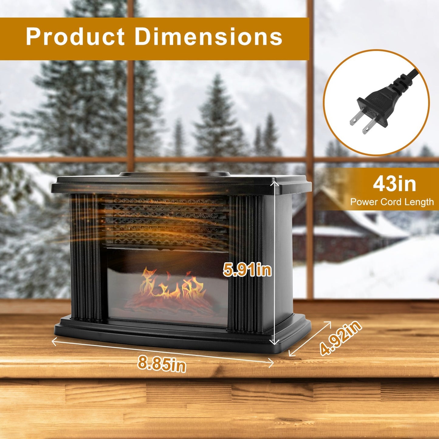 US Local 1 Pc Electric Fireplace Heater 800W Artificial Flame Stove Heater With Accurate Digital Thermostat Timer Setting Remote Control Overheating Protection For Office Bedroom