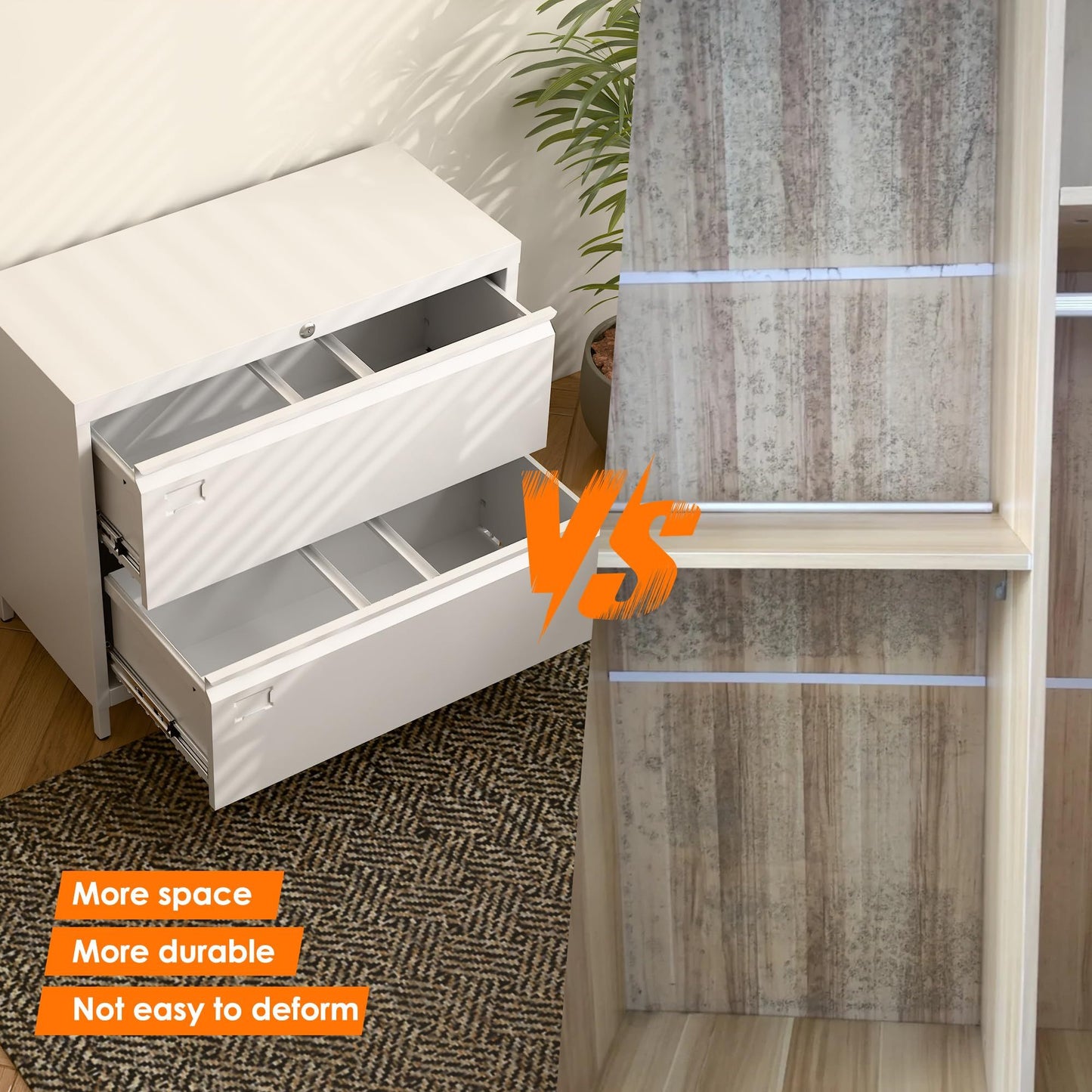 US Local Metal Lateral File Cabinet, 2 Drawers Lateral Filing Cabinet, Office Wide Storage File Cabinet For Letter,Legal,A4 Size, Assembly Required