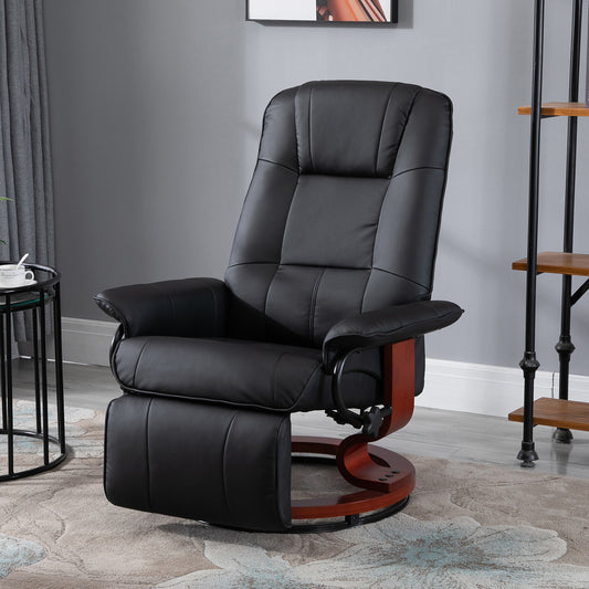 US Local Living Room Relaxation Black Faux Leather Swivel Recliner With Adjustable Footrest