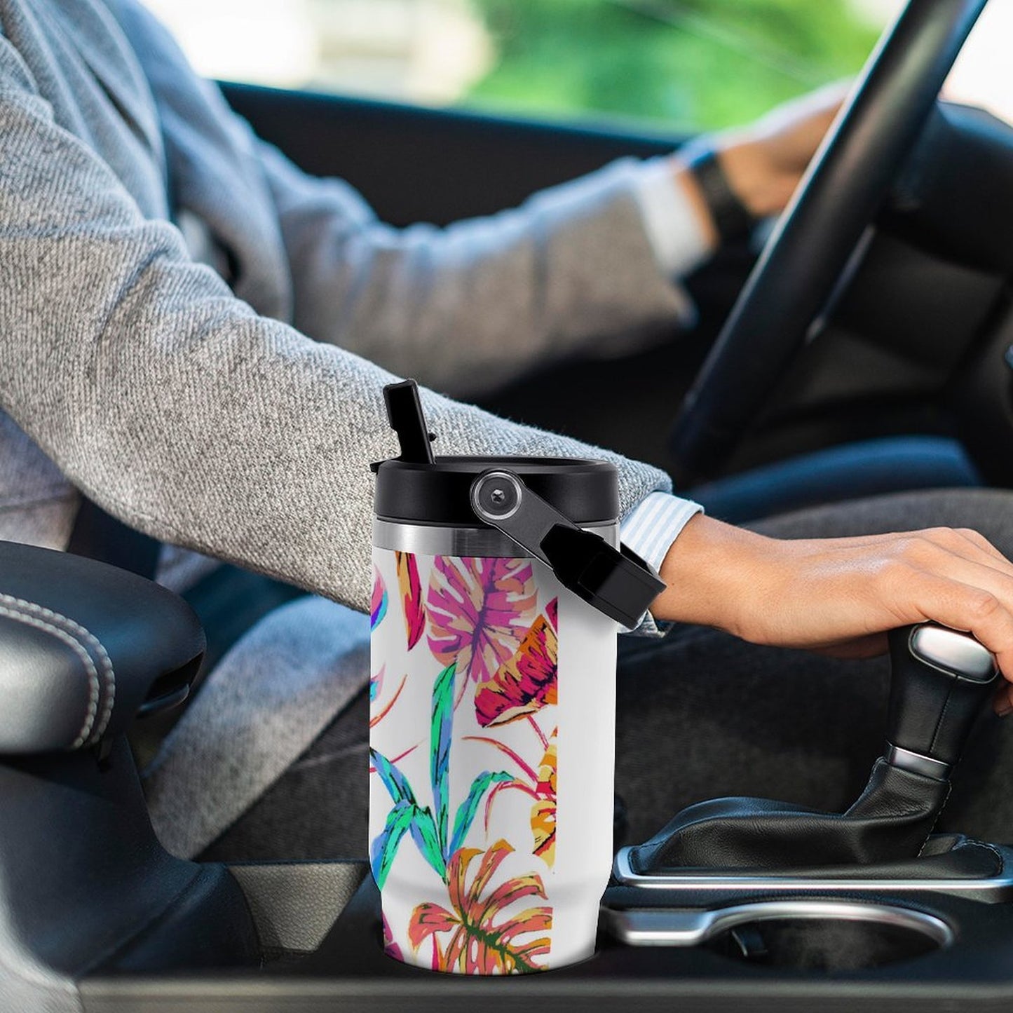 POD US Local Tumbler 30oz Large Capacity Car Cup Monstera, Summer, Dazzling, Tropical Style