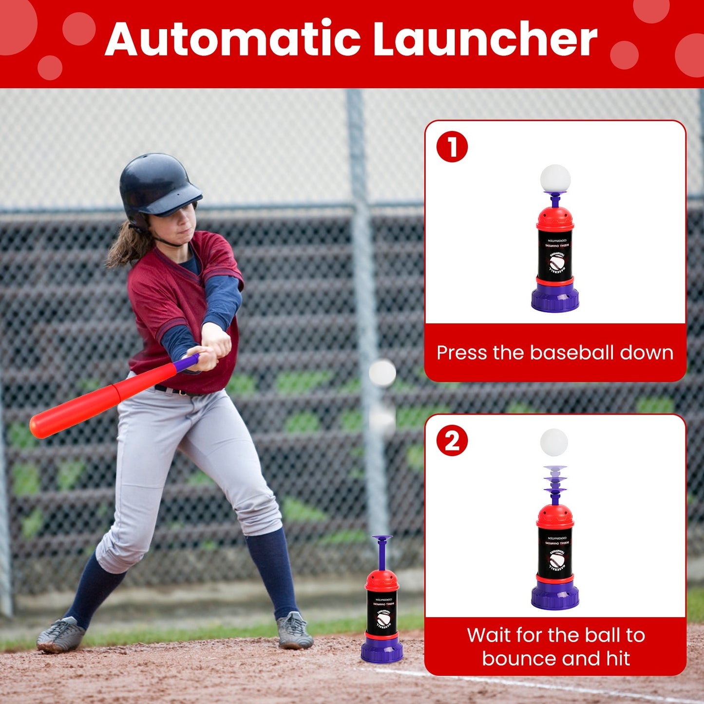 US Local 1Set 3 In 1 Baseball Toy Set For 3 To 5Years Old Kids And Toddlers Includes Tee Ball Stand Hanging Tee Automatic Ball Launcher With Adjustable Height For Indoor Outdoor Play Perfect Gift