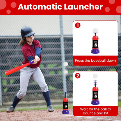 US Local 1Set 3 In 1 Baseball Toy Set For 3 To 5Years Old Kids And Toddlers Includes Tee Ball Stand Hanging Tee Automatic Ball Launcher With Adjustable Height For Indoor Outdoor Play Perfect Gift