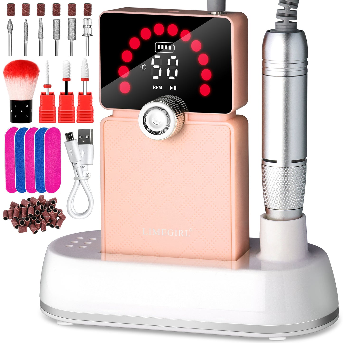 US Local Nail Drill, Portable Electric Nail File 50000RPM, Rechargeable Nail Drill Professional With Bits & Base, For Acrylic Gel Nails, E-File Machine, Manicure Polishing, For Salon Home