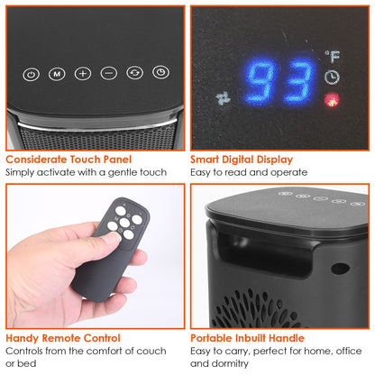 US Local 1500W Electric Space Heater Ceramic Heater Fan 90 Degree Oscillating Heating Fan With 3 Modes Remote Control Digital Display Tip-over Overheating Protection For Home Office