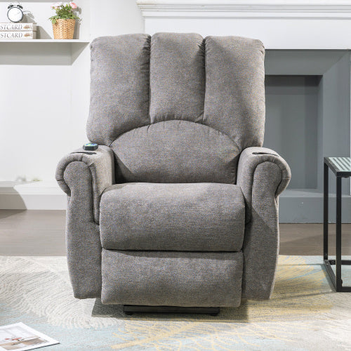 UK Local Electric Lift Grey Senior Chair - Single Motor, Heated Massage, Stand Assist, Storage Pockets, Cup Holders