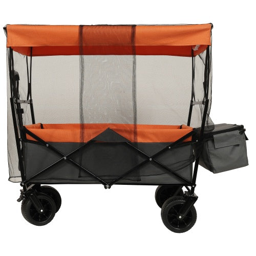 480Lbs Collapsible Wagon With Canopy,Wagon Stroller With 7 All-Terrain Wheels, Lightweight Foldable Wagon, Large Capacity For Camping, Shopping, Sports, And Garden Use,,purple With Mosquito Net