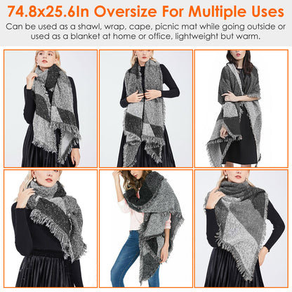 US Local 1 Pc Women Winter Warm Scarf 74.8x25.6In Long Soft Knitted Shawl Extra Thick Plaid Blanket Wrap Cape