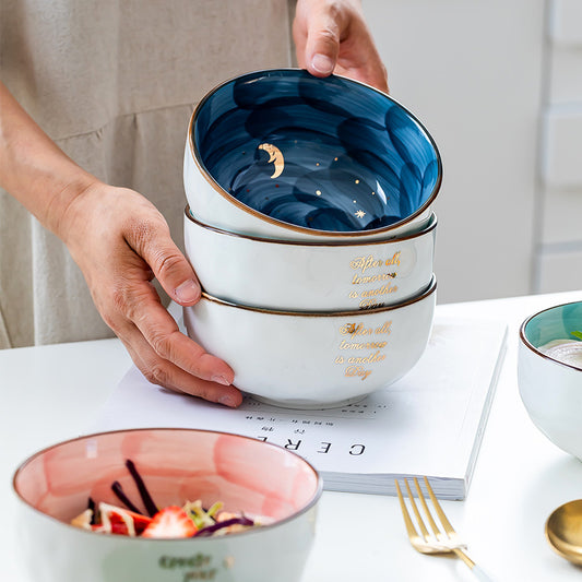 US Local Ceramic Breakfast Salad Bowl With Cute Eating Bowl