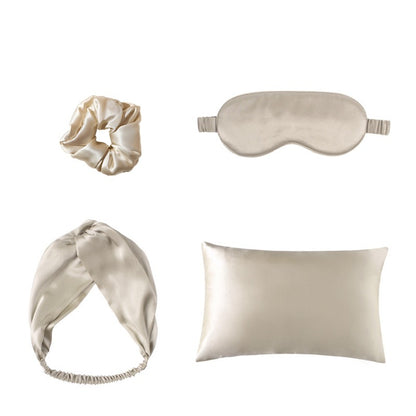 US Local Double-sided Silk Eye Mask Pillowcase Hair Tie Four-piece Set