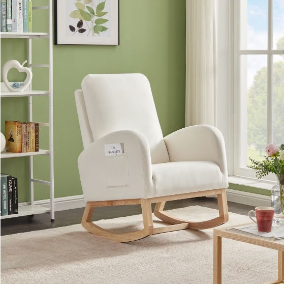 US Local Beige Velvet Rocking Chair