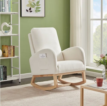 US Local Beige Velvet Rocking Chair