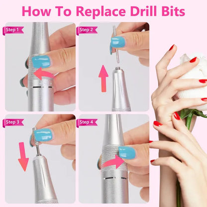 US Local Portable Electric Nail Drill Bit 45000 RPM With 11 Bits Base Waist Clip Cordless Rechargeable Nail File Machine For Professional Salon Home Acrylic Nails Remove Nail Gel Polish Manicure