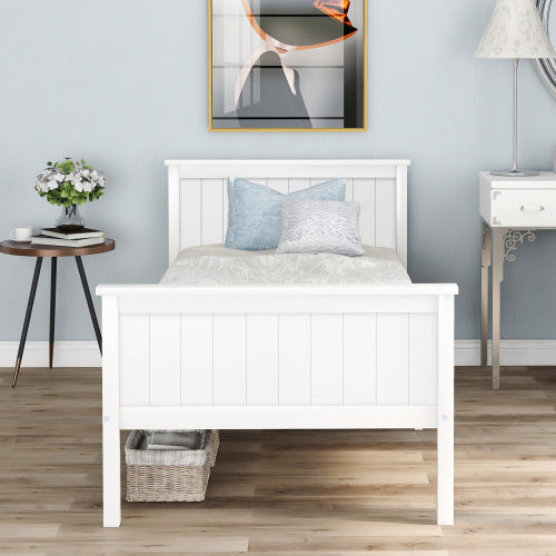 UK Local Wooden Bed Frame With Headboard And Footboard, Pine Wood Bed For Kids Bedroom, Ivory