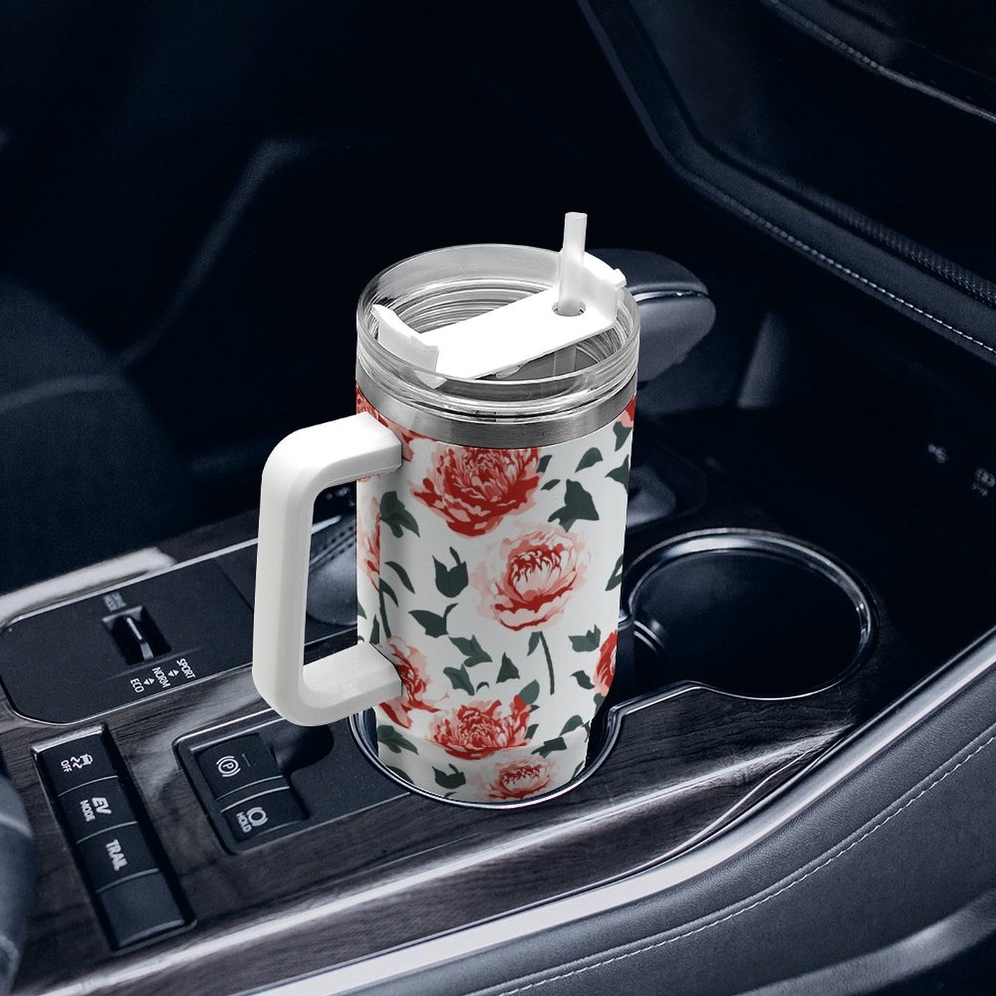 PHDT00421 POD US Local Tumbler 40 oz Large Capacity Car Cup Peony, Red, Flower