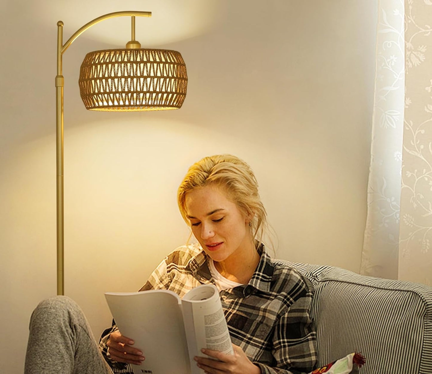 US Local Floor Lamp With 3 Color Temperatures, LED Gold Floor Lamp With Remote & Stepless Dimmable Bulb,