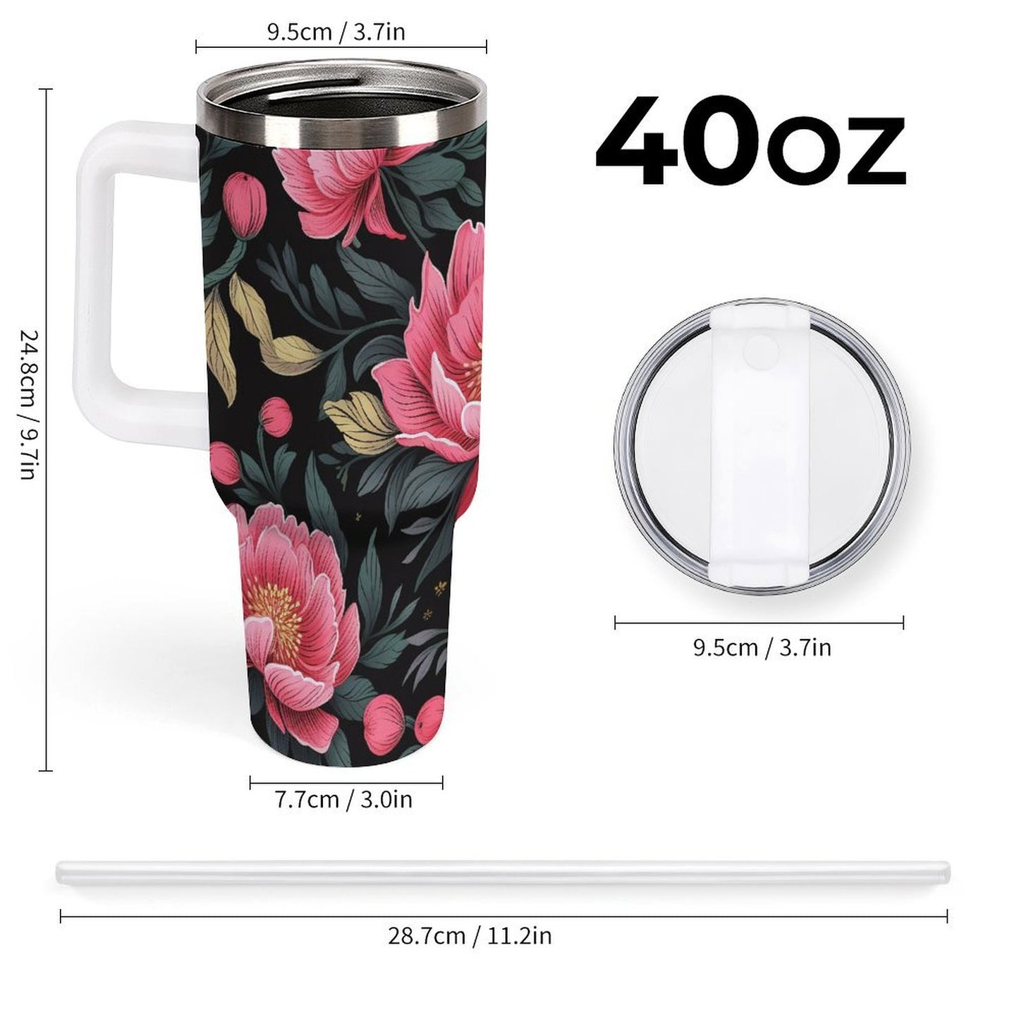 PHDT00439 POD US Local Tumbler 40 oz Large Capacity Car Cup Red Flower