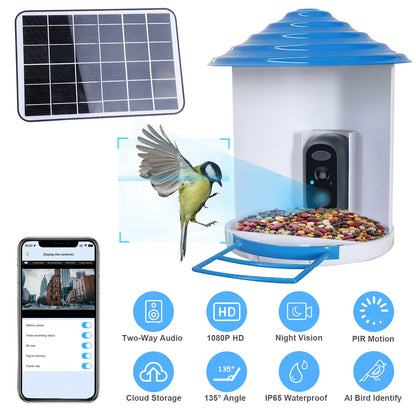 US Local Smart Bird Feeder With Solar Powered Camera 1080P HD AI Identify PIR Motion Auto Capture Video Cloud Card Storage WiFi Connection App Control IP65 Waterproof
