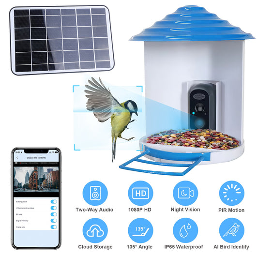 US Local Smart Bird Feeder With Solar Powered Camera 1080P HD AI Identify PIR Motion Auto Capture Video Cloud Card Storage WiFi Connection App Control IP65 Waterproof