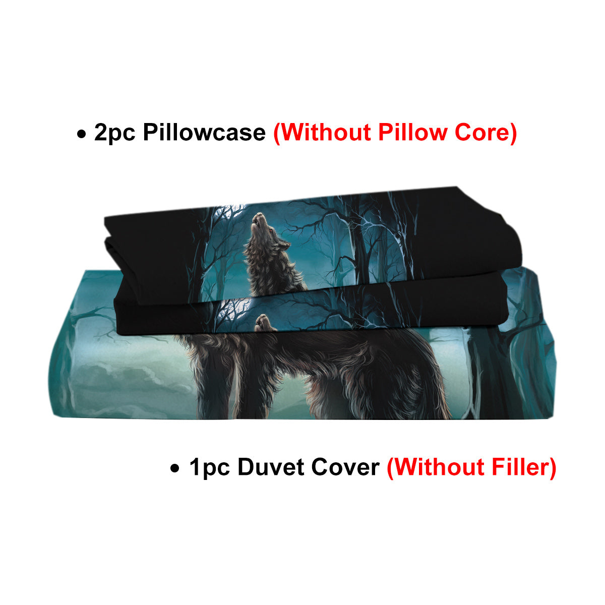 US Local Moon Wolf Bedding Green Watercolor Forest Wolf Landscape Duvet Cover Sets 3 Pieces Wild Animal Bedding Set Twin Full Queen King Size