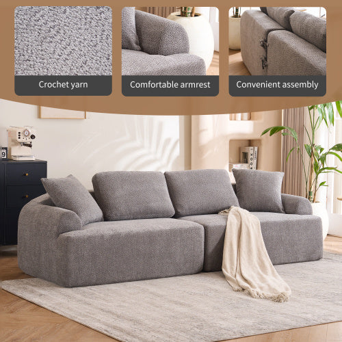 US Local LY-024GY COMPRESSION SOFA  4-seater Combined Sofa, Crochet Yarn Fabric, Full Sponge Compression Sofa,combined Sofa With 4 Pillows For Home Living  Home Furniture  Apartment  Office  House