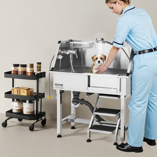 US Local 34 Dog Grooming Bath Tub Stainless Steel W Stairs Faucet Showerhead