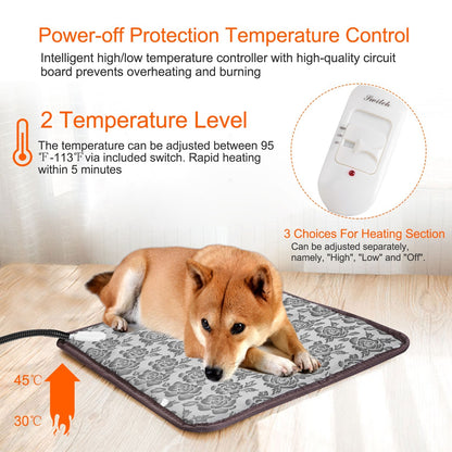 US Local 1 Pc Pet Heating Pad Dog Cat Electric Heating Mat Waterproof Adjustable Warming Blanket With Chew Resistant Steel Cord Case
