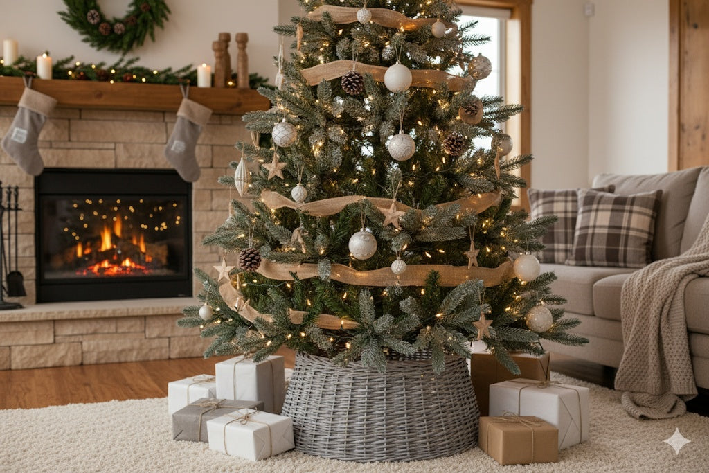 US Local Rustic Woven Wicker Christmas Tree Collar Farmhouse Holiday Decor