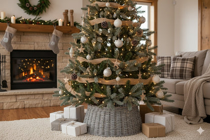 US Local Rustic Woven Wicker Christmas Tree Collar Farmhouse Holiday Decor