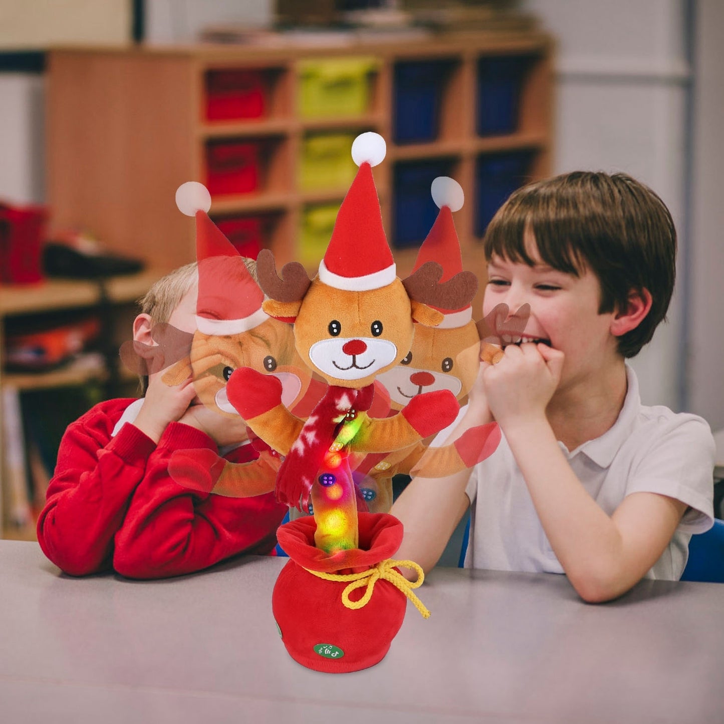 US Local 1Pc Penguin Or Elk Kid Electric Dance Toy Christmas Elk Snowman Senior Penguin Plush Toy Interactive Sing Song Whirling Mimicking Recording Light Up Toy