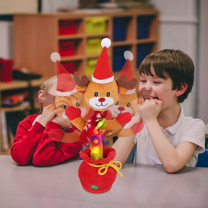 US Local 1Pc Penguin Or Elk Kid Electric Dance Toy Christmas Elk Snowman Senior Penguin Plush Toy Interactive Sing Song Whirling Mimicking Recording Light Up Toy