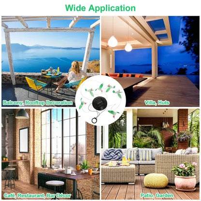 US Local LED Solar Hummingbird Wind Chime Solar String Lights 6 LEDs Color