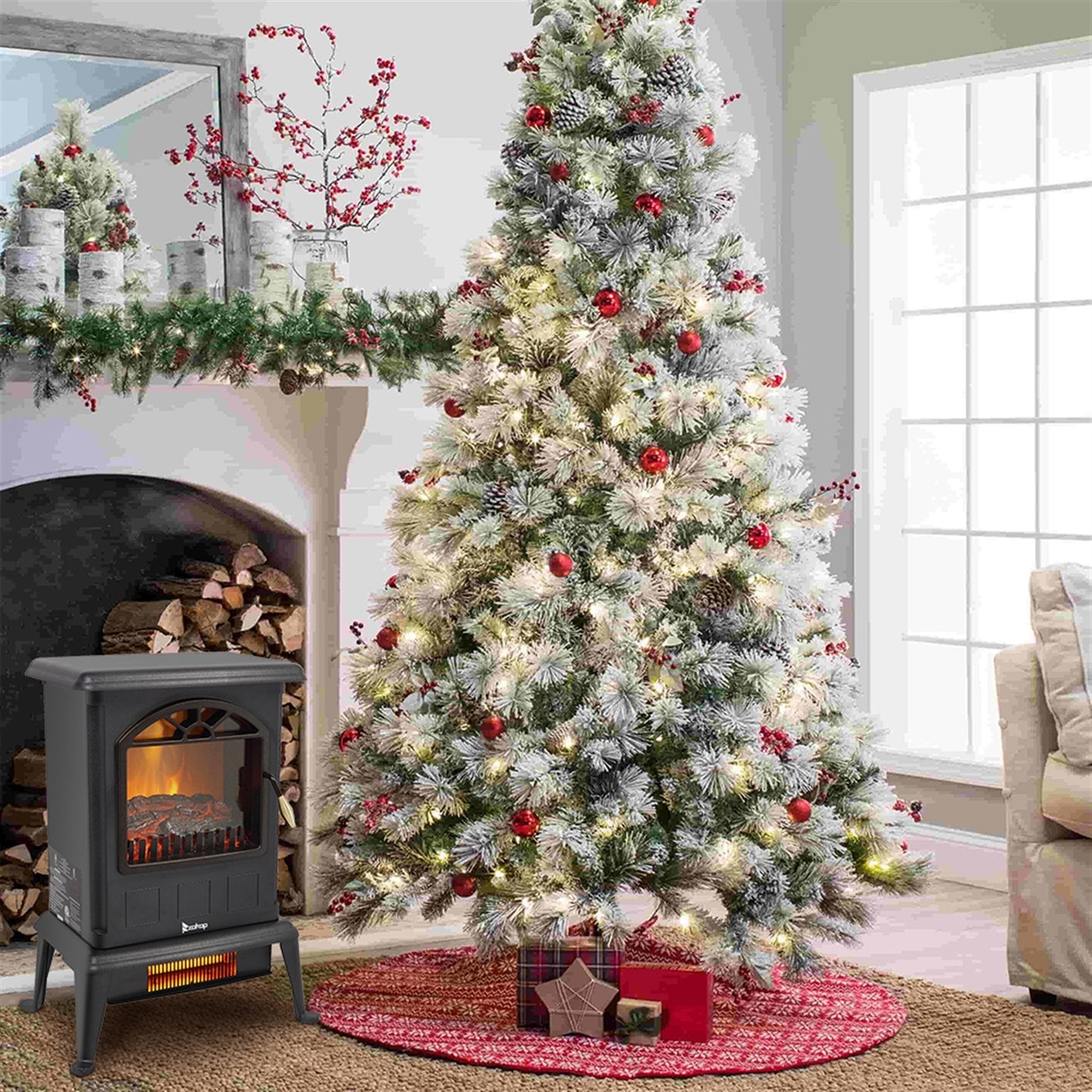 US Local 1500w Vertical Fireplace Machinery Fake Firewood Single Color 2 Quartz Tubes Black