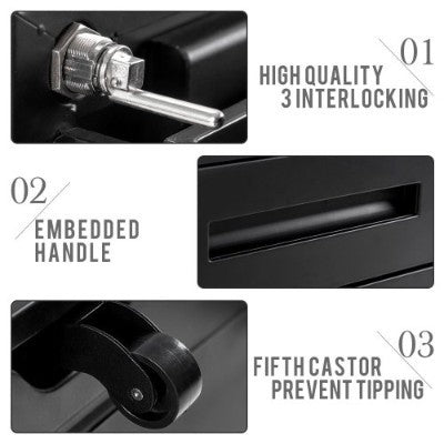 UK Local 3 Drawer Steel Metal Filing Cabinet With Embedded Handle And Lock Black