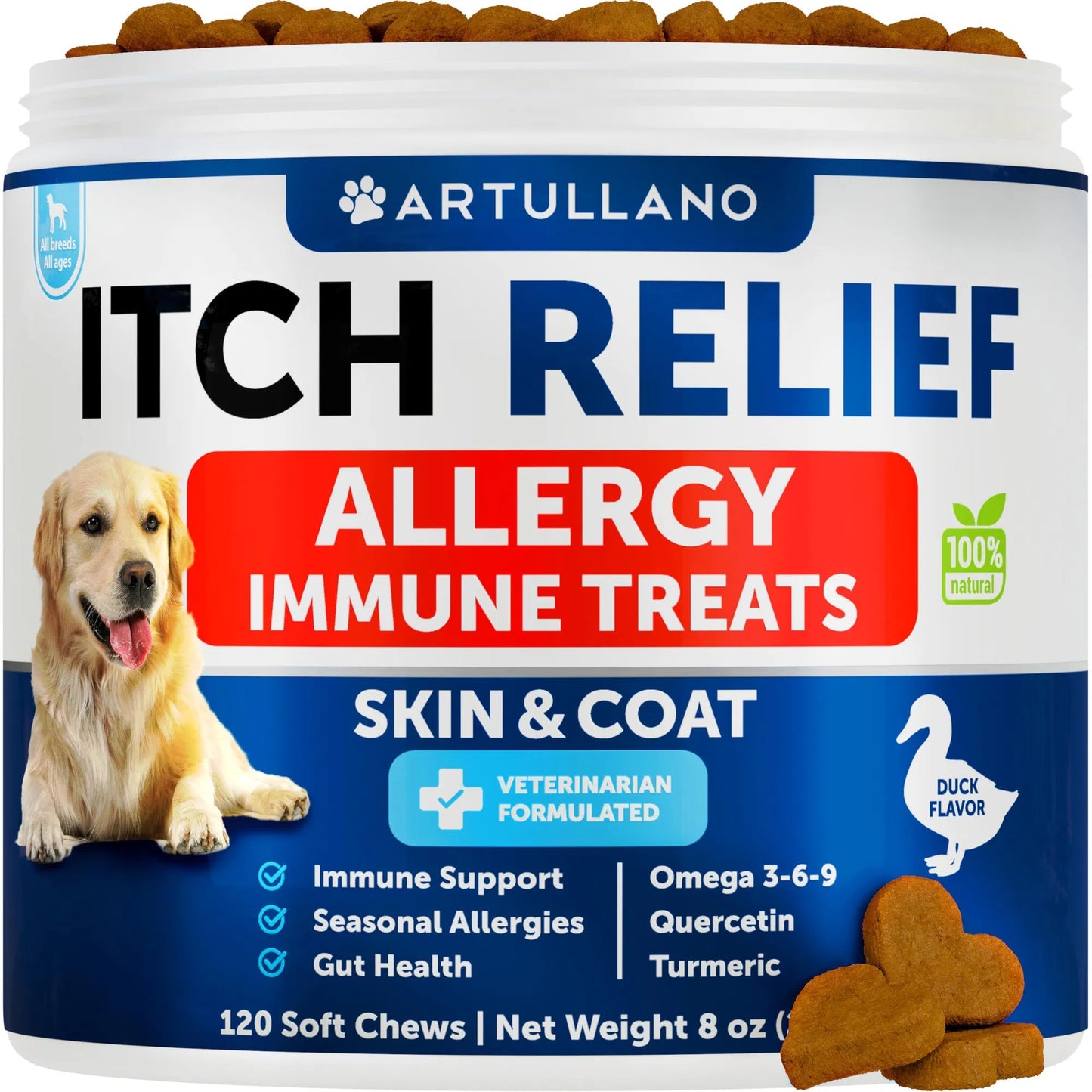 US Local Dog Allergy Relief Chews Itching Skin Relief For Dogs Fish Oil 3 Seasonal Allergies Pills Skin & Coat Anti ItchHot Spots Treatment Canine Immune Health Supplement 120 Soft Treats