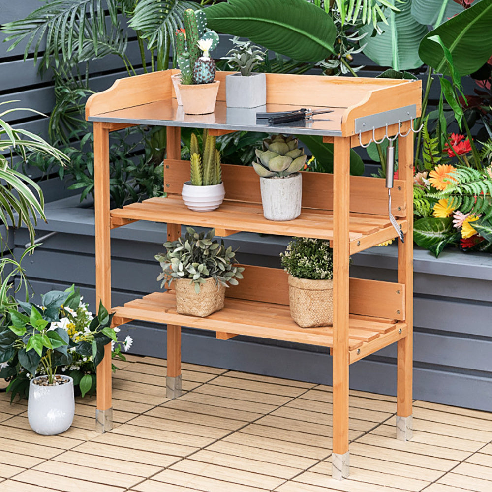 US Local Garden Wooden Potting Bench Work Station With Hook