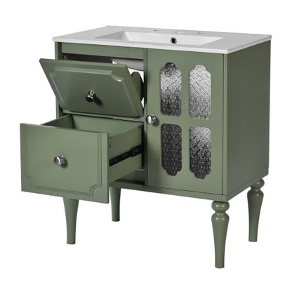 US Local Vintage Style 30inch Bathroom Vanity With Ceramic Sink Combination