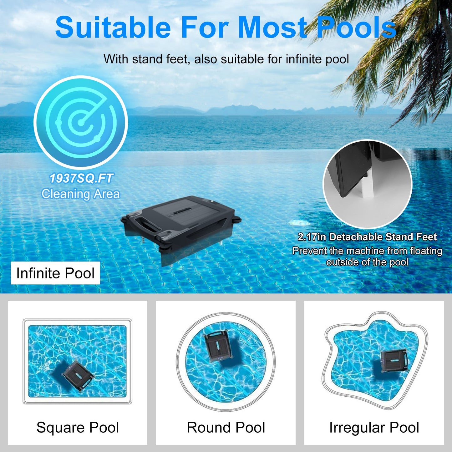 US Local 1 Pc Solar Powered Robotic Pool Skimmer Automatic Swimming Pool Surface Cleaner With 2 Cleaning Modes Dual Charging Methods IPX7 Waterproof 1937sq.ft Coverage APP Control