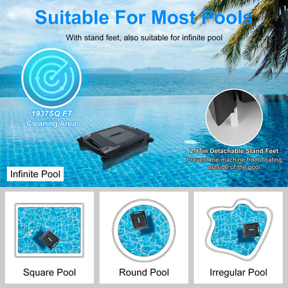 US Local 1 Pc Solar Powered Robotic Pool Skimmer Automatic Swimming Pool Surface Cleaner With 2 Cleaning Modes Dual Charging Methods IPX7 Waterproof 1937sq.ft Coverage APP Control