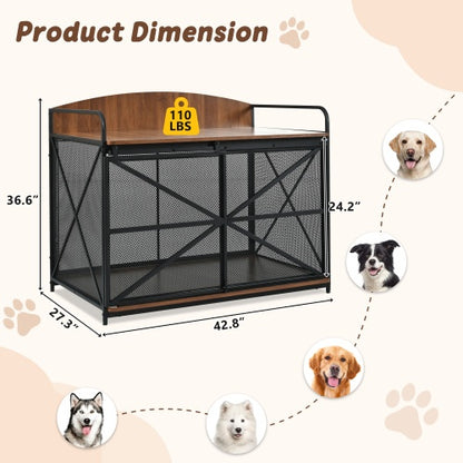 US Local 42.8 Heavy Duty Large Dog Crate Furniture For Large Medium Dog, Farmhouse Wooden Dog Kennel Indoor End Table, Decorative Pet House For Large Dogs