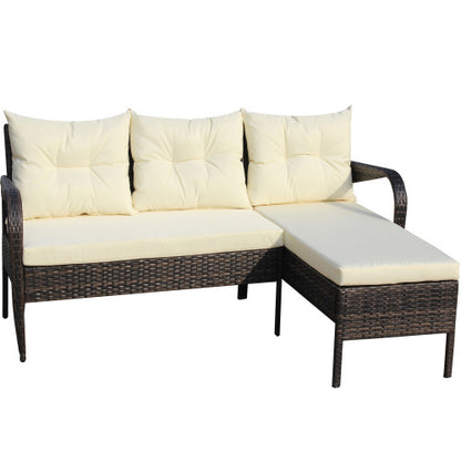 US Local Outdoor Patio Furniture Sets 2 Piece Conversation Set Wicker Ratten Sectional Sofa With Seat CushionsBeige Cushion