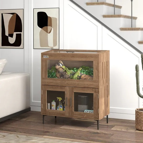 US Local 30 Gallon Stackable Reptile Tank W Storage Cabinet, Top Opening, For Bearded Dragon, Lizard, Snake, Hamster