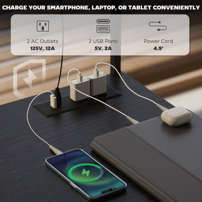 US Local 61.6 L Shaped Gaming Desk With Power Outlets & LED Lights, Computer Desk With Monitor Stand And CPU Shelf, Black