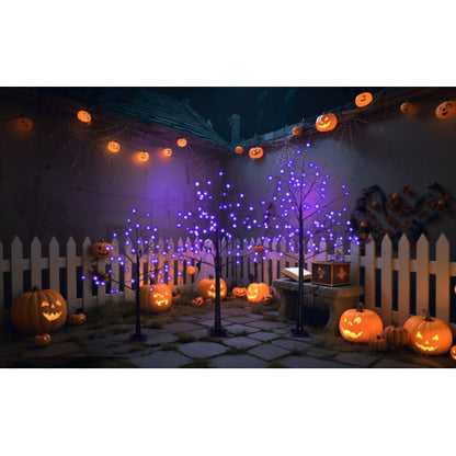 US Local 3 Pack Halloween Spooky Tree With Purple Lights, 4FT 5FT And 6FT, Lighted Black Tree For Halloween Decoration