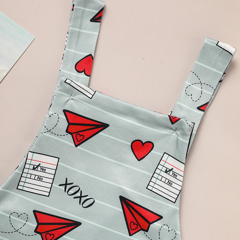 US Local Baby Boy Girl's Casual Heart Pattern Jumpsuit, Paper Airplane Heart Xoxo Trendy Overalls, Valentine's Day Coming Home Outfit