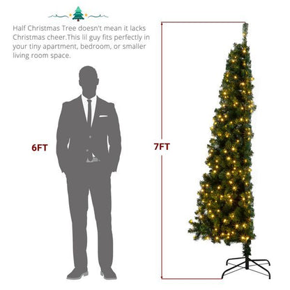 US Local 7ft 881 Branch Half Christmas Tree With 230LED Lights PVC Branch Iron Bracket Tender Green Christmas Tree